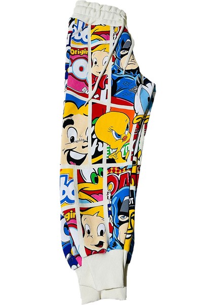 Çizgi Karakterli Krem Erkek Çocuk Eşofman Pijama Alt Üst Takımı