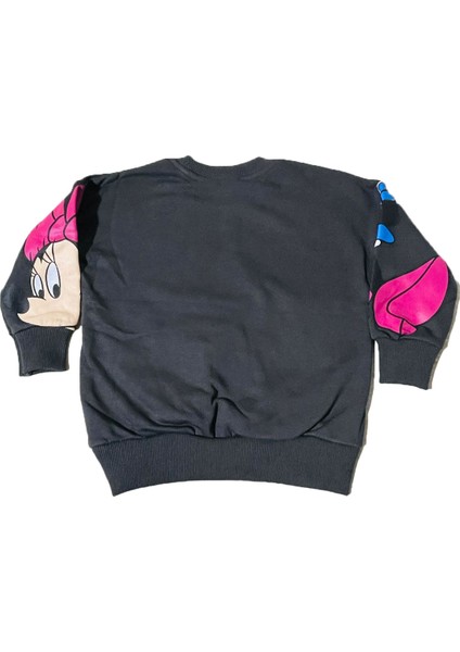 Minnie Mouse Çizgi Karakterli Antresit Kız Çocuk Eşofman Pijama Alt Üst Takımı