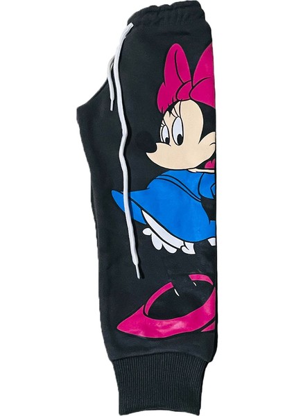 Minnie Mouse Çizgi Karakterli Antresit Kız Çocuk Eşofman Pijama Alt Üst Takımı