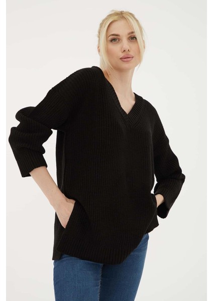 23K0145K1 Kadın V Yaka Oversize Kazak fırsatları