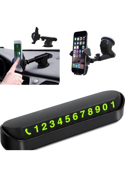 (V2) Araç Park Numaratör, Araç Içi Teloskopik Vantuzlu Telefon Tutucu 2 Parça
