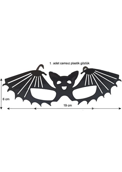 Halloween Camsız Yarasa Şekilli Parti Gözlüğü 1 Adet Siyah Renk