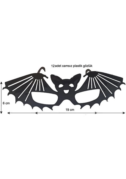 Halloween Camsız Yarasa Şekilli Parti Gözlüğü 12 Adet Siyah Renk