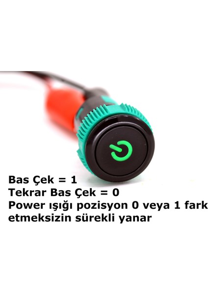 19MM 12V 20A Power Logolu Yeşil Işıklı 1-0 Elektrik Anahtarı