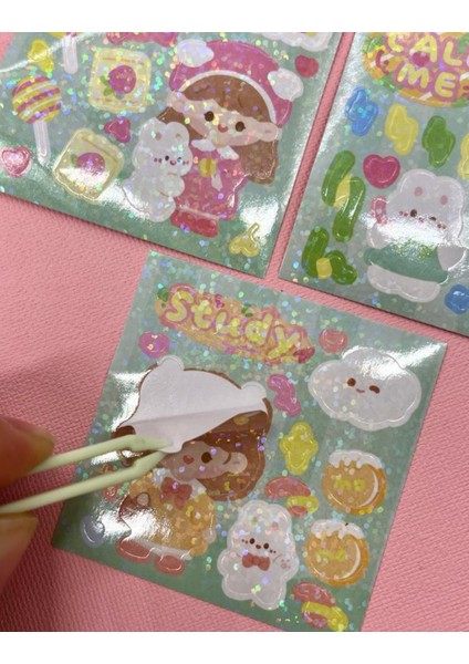 Sevimli Kız İle Kendi Anahtarlığını Tasarla 23 Parça Yeşil Sticker Seti / Anahtarlık / Bullet Journal