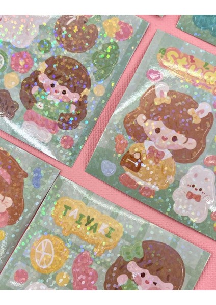 Sevimli Kız İle Kendi Anahtarlığını Tasarla 23 Parça Yeşil Sticker Seti / Anahtarlık / Bullet Journal