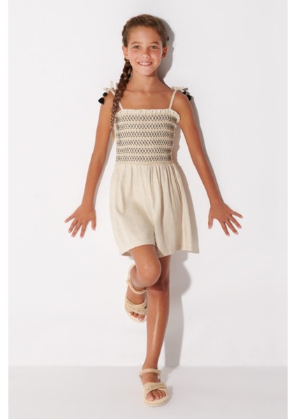 8-14 Yaş Kız Çocuk Askılı Şort Tulum Krem fiyatları