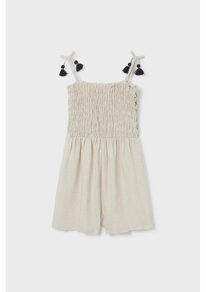 8-14 Yaş Kız Çocuk Askılı Şort Tulum Krem modelleri