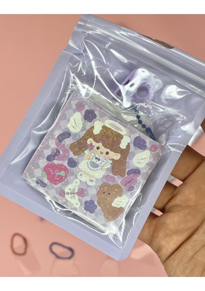 Sevimli Kız Ile Kendi Anahtarlığını Tasarla 23 Parça Mor Sticker Anahtarlık Bullet Journal