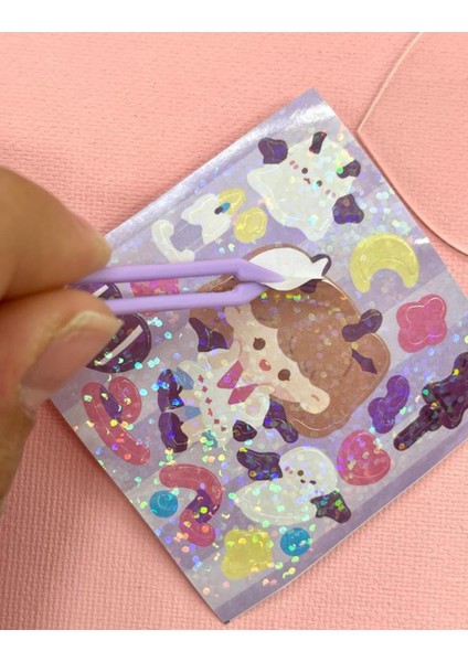 Sevimli Kız Ile Kendi Anahtarlığını Tasarla 23 Parça Mor Sticker Anahtarlık Bullet Journal