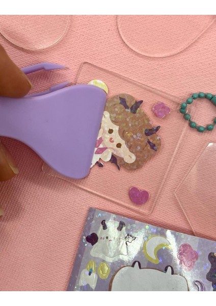 Sevimli Kız Ile Kendi Anahtarlığını Tasarla 23 Parça Mor Sticker Anahtarlık Bullet Journal