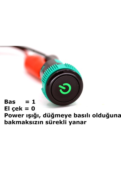 19MM 12V 20A Power Logolu Yeşil Işıklı Buton Elektrik Anahtarı