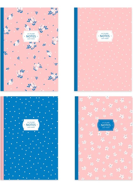 Çizgili Tel Dikişli 4'lü Defter Seti Pembe