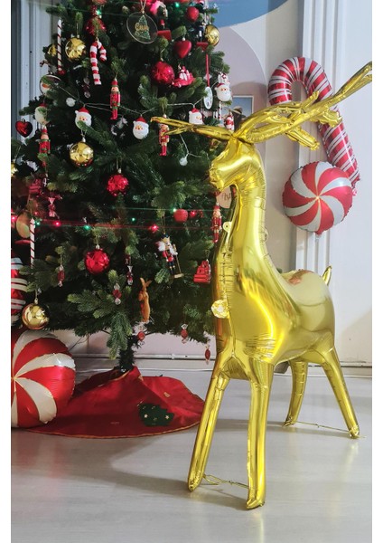 Yılbaşı Gold Geyik Balon Büyük Boy , Ayaklı Yılbaşı Süsü Balonu modelleri