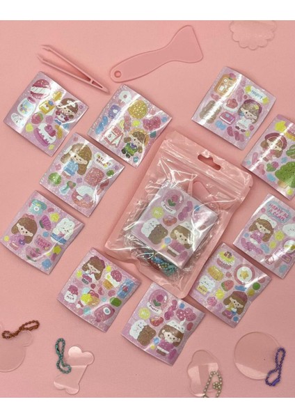 Sevimli Kız Ile Kendi Anahtarlığını Tasarla Pembe Sticker Anahtarlık Bullet Journal