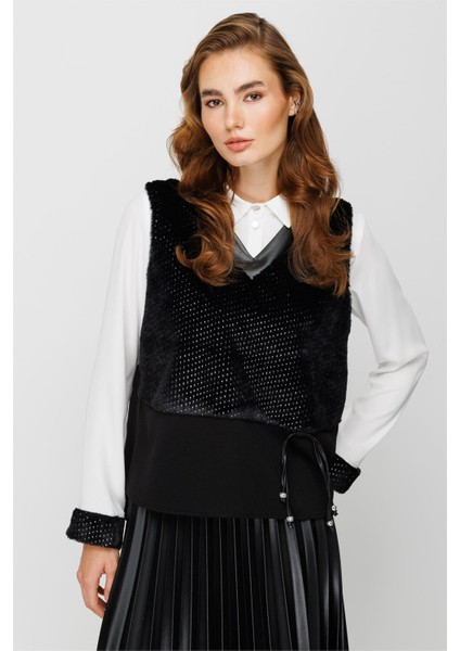 Kürk Süeter Detaylı Tunik Etek Süeter Takım Siyah indirimleri