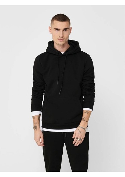 Ceres Life Erkek Siyah Kapüşonlu Sweatshirt