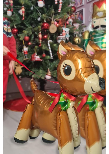 Yılbaşı Sevimli Geyik Ayaklı 3D Folyo Balon