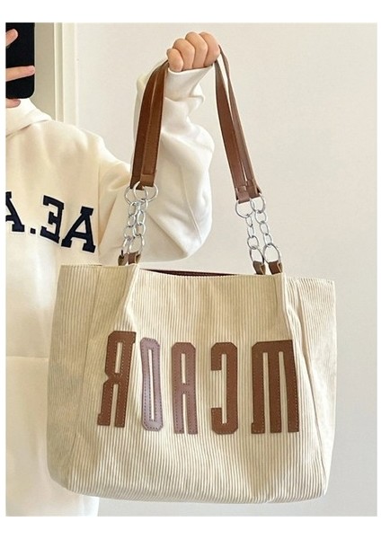 Sonbahar ve Kış Kolej Çantası Kadife Tek Omuz Kişilik Harfler Büyük Kapasiteli Moda Banliyö Çantası (Yurt Dışından)