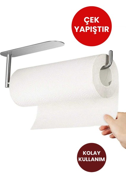 Paslanmaz Çelik Havluluk Seti - Havlu Askısı, Çift Taraflı Bantlı, Yapışkanlı -Kağıt Havluluk +Banyo Havluluğu