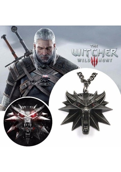 Witcher Kurt Göz Renk Detaylı 3D Siyah Çelik Kolye