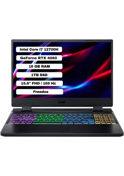 Nitro 5 NH.QM0EY.002 Intel Core I7 12700H 16GB 1TB SSD Rtx 4060 Freedos 15.6" FHD Taşınabilir Bilgisayar AN515-58-775T