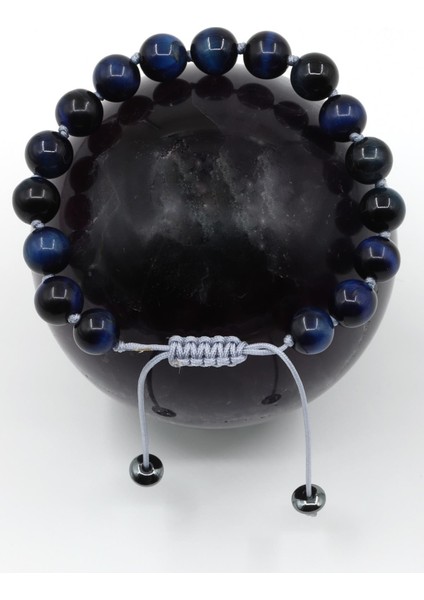 Lacivert Kaplan Gözü Doğal Taş Makrome Örme Bileklik