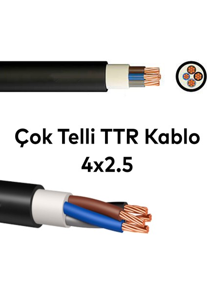 Ttr Çok Telli Elektrik Kablosu Topraklı Bakır Iletken Damarlı Siyah Kablo 4x2,5 100 Metre