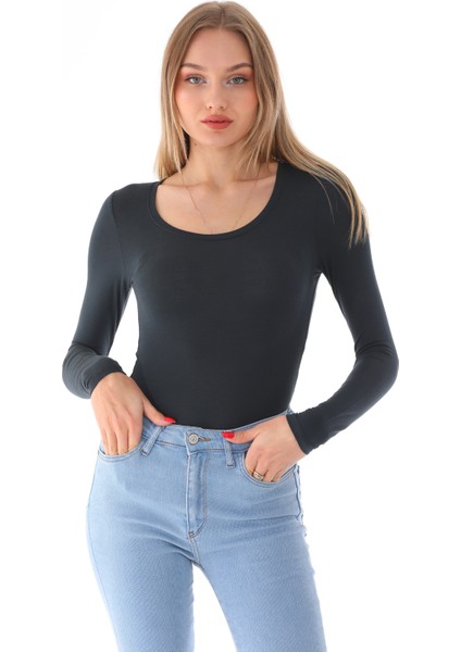 Kadın Viskon Dekolte Yaka Çıtçıtlı Zıbın Body-Füme indirimleri
