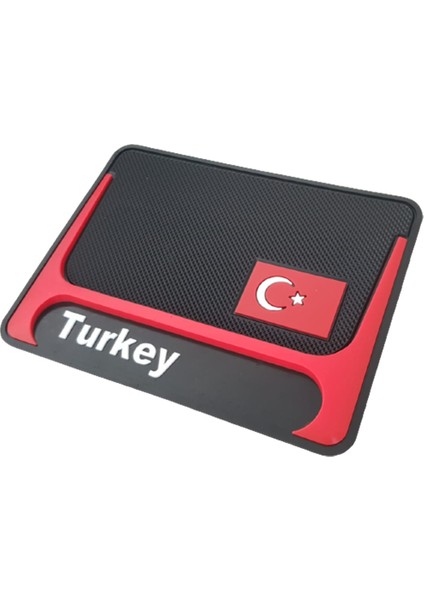 Kaydırmaz Silikonlu Ped Araç Göğüs Torpido Ev Ofis Çok Amaçlı Turkey Bayrak Desenli 17,5 cm x 13 cm