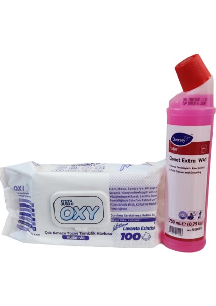 Clonet Extra W41 Banyo Temizleyici 750 ml + Mr. Oxy Çok Amaçlı Yüzey Temizlik Havlusu 100AD