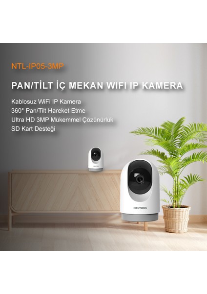 NTL-IP05-3MP 360° Derece Dönebilen 3 Mp Kızılötesi Gece Görüşlü Ip Wifi Ev Güvenlik Kamerası