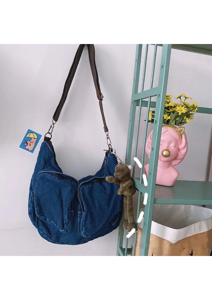 Çanta Kız Messenger Denim Kanvas Çanta Tek Omuz Büyük Kapasiteli Çok Yönlü Öğrenci Hamur Torbası (Yurt Dışından) modelleri