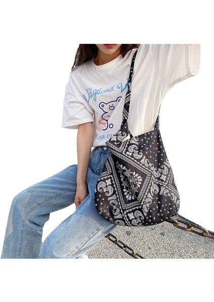 Çapraz Tek Omuzdan Askili Çanta Büyük Kapasiteli Etnik Tarzı Alışveriş Çantası Öğrenci Kanvas Çanta Kız (Yurt Dışından)