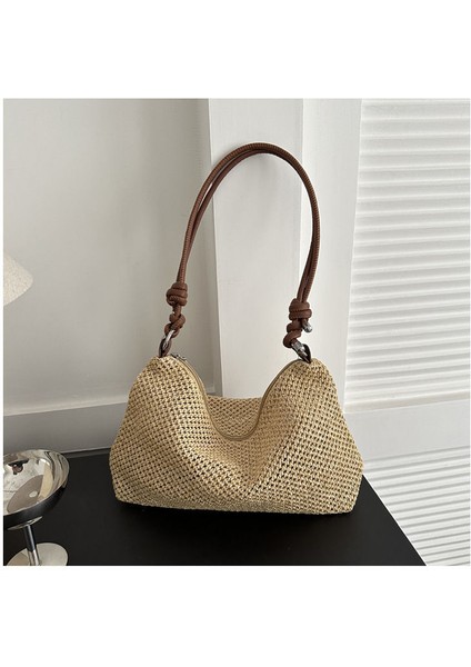 El Dokuması Çanta Kadın Trendy Hasır Dokuma Tote Çanta Tüm Maç Büyük Kapasiteli Omuzdan Askili Çanta Kadın (Yurt Dışından) modelleri