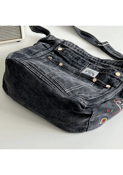 Rahat Işlemeli Yıkanmış Messenger Denim Tote Çanta Kadınlar Için Çok Yönlü Kanvas Çanta (Yurt Dışından) fiyatları