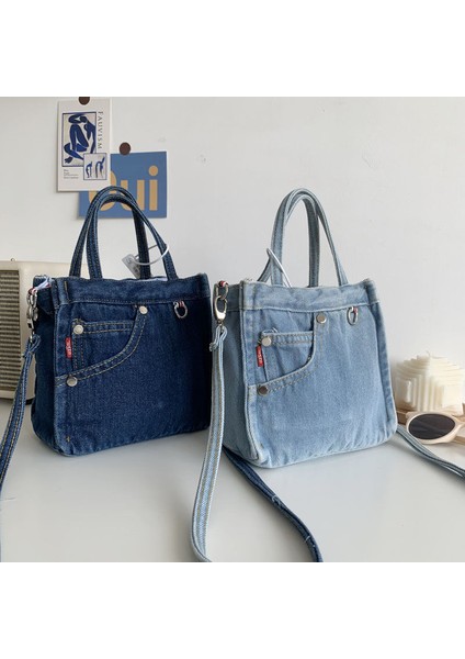Japonya ve Güney Kore Nefis Mini Denim Çanta El Omuz Tote Çanta Kadın Messenger Çanta (Yurt Dışından) modelleri