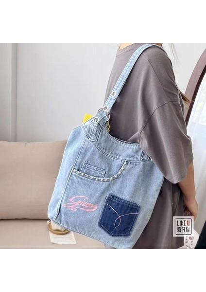 Dopamin Denim Çanta Tek Omuz Çok Cep Banliyö Koltuk Altı Çantası (Yurt Dışından)