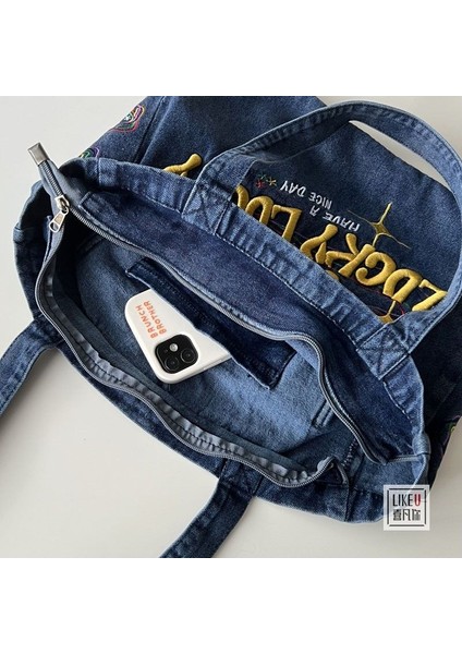 Nakış Fermuarlı Denim Toto Çanta El Omuz Kanvas Çanta Kadın (Yurt Dışından) fiyatları