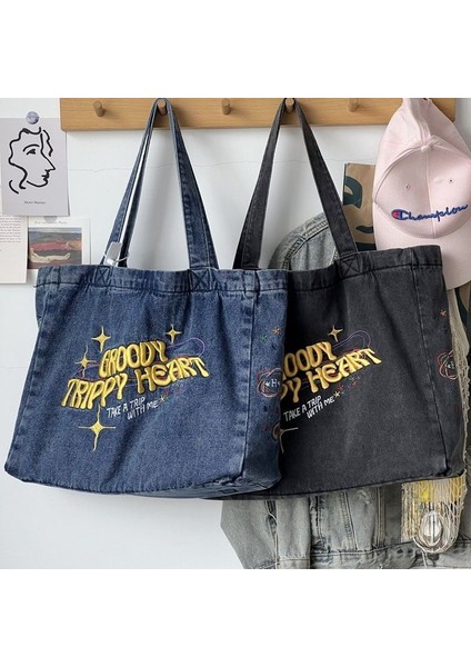 Nakış Fermuarlı Denim Toto Çanta El Omuz Kanvas Çanta Kadın (Yurt Dışından) fırsatları
