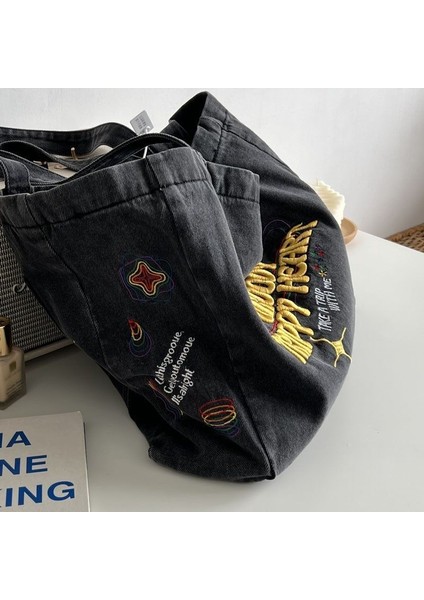 Nakış Fermuarlı Denim Toto Çanta El Omuz Kanvas Çanta Kadın (Yurt Dışından) fiyatları