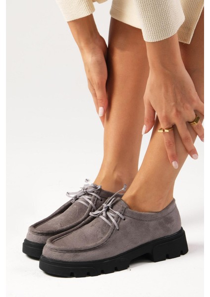 Hope Gri Renk Kalın Tabanlı Kadın Loafer Ayakkabı modelleri