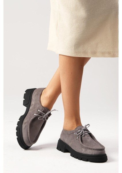 Hope Gri Renk Kalın Tabanlı Kadın Loafer Ayakkabı indirimleri