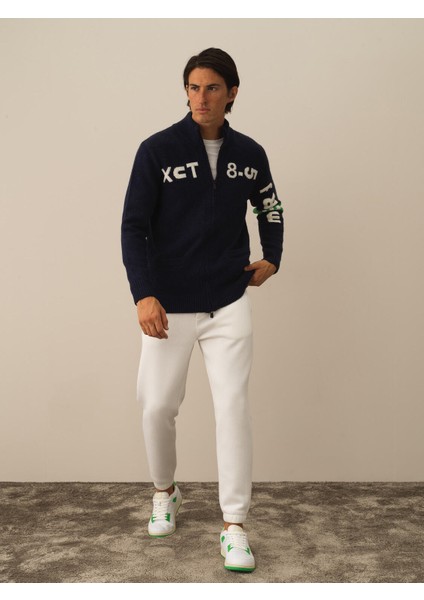 Erkek Lacivert Doğal Yün Dokulu Regular Fit Hırka