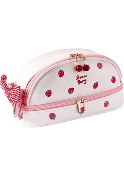 Çilek Desenli Büyük Kapasiteli Kalem Kutusu (Yurt Dışından)