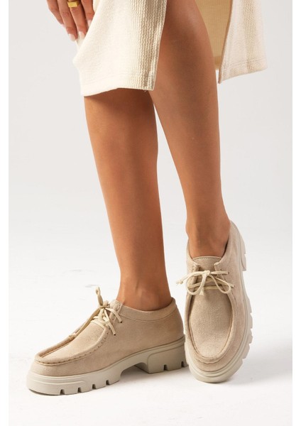 Hope Bej Renk Kalın Tabanlı Kadın Loafer Ayakkabı
