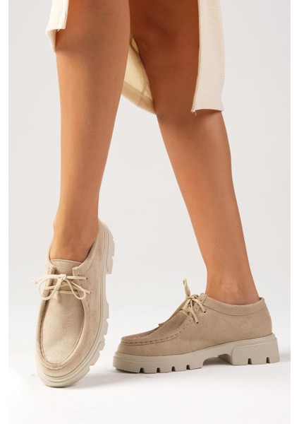 Hope Bej Renk Kalın Tabanlı Kadın Loafer Ayakkabı modelleri