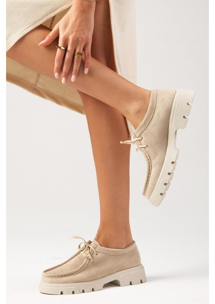 Hope Bej Renk Kalın Tabanlı Kadın Loafer Ayakkabı fırsatları