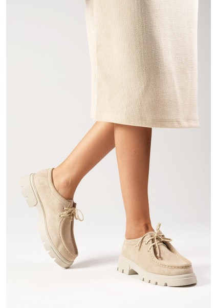Hope Bej Renk Kalın Tabanlı Kadın Loafer Ayakkabı indirimleri