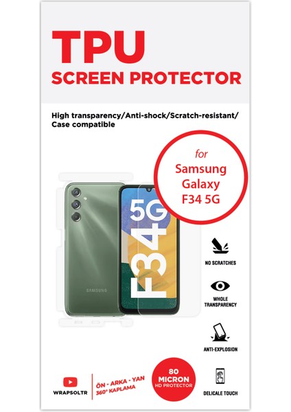 Samsung Galaxy F34 5g Ön, Arka ve Yan 360 Derece Tam Kaplama Tpu Film fiyatları